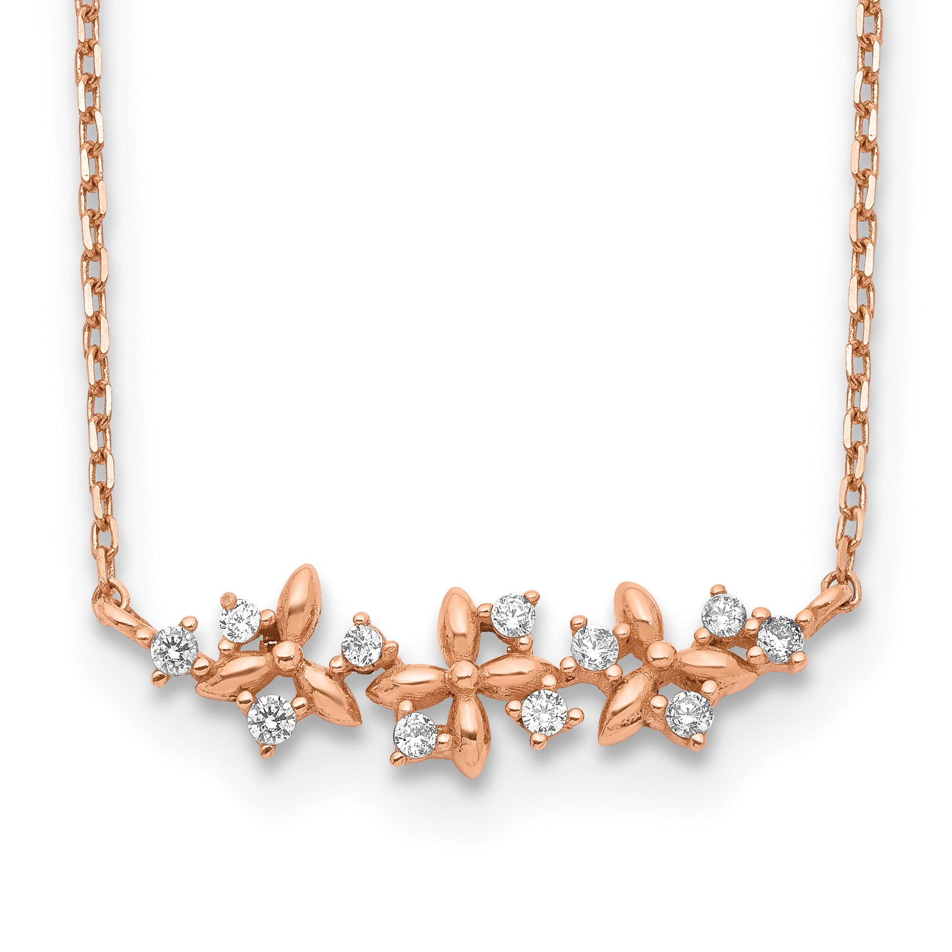 14K Rose Gold Fancy Cz W/ 1In Ext. Necklace