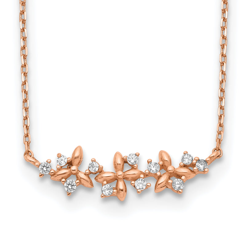 14K Rose Gold Fancy Cz W/ 1In Ext. Necklace