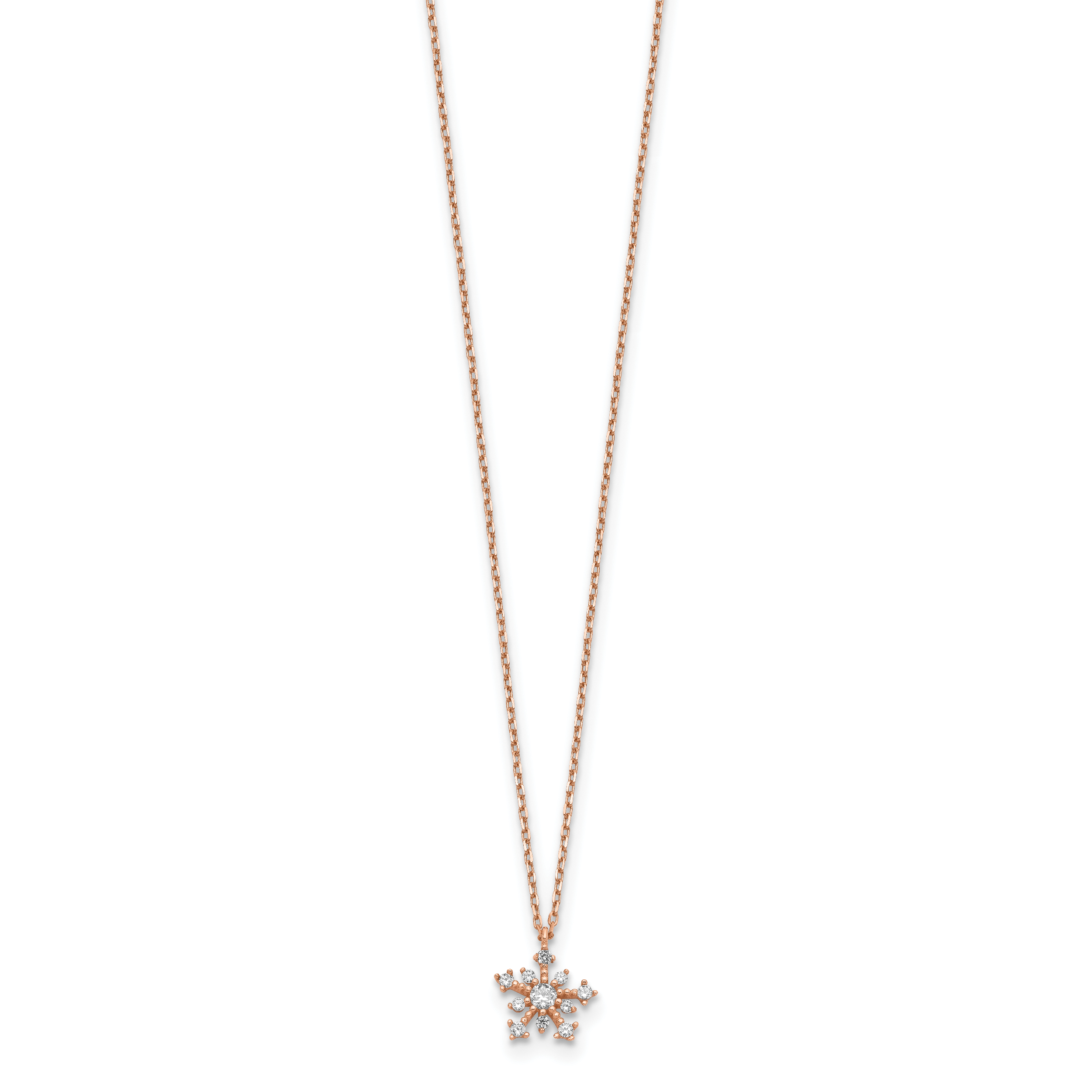 14K Rose Gold Cz Snowflake W/ 1In Ext. Necklace