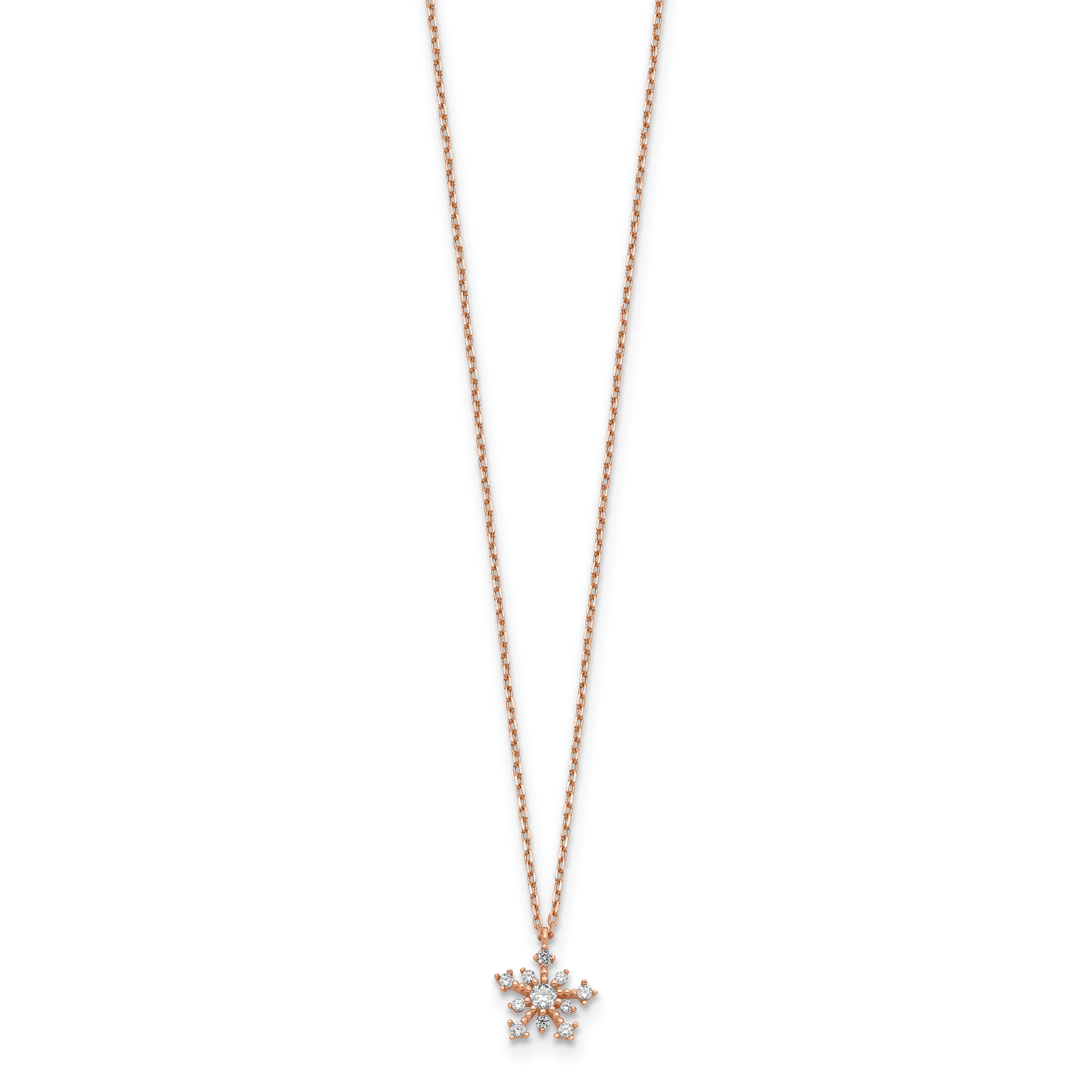 14K Rose Gold Cz Snowflake W/ 1In Ext. Necklace