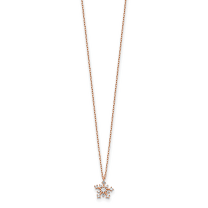 14K Rose Gold Cz Snowflake W/ 1In Ext. Necklace