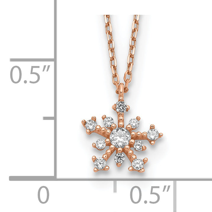 14K Rose Gold Cz Snowflake W/ 1In Ext. Necklace