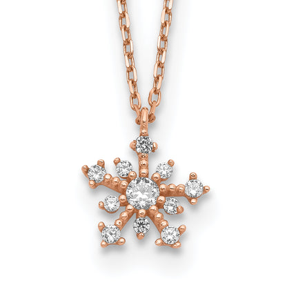 14K Rose Gold Cz Snowflake W/ 1In Ext. Necklace