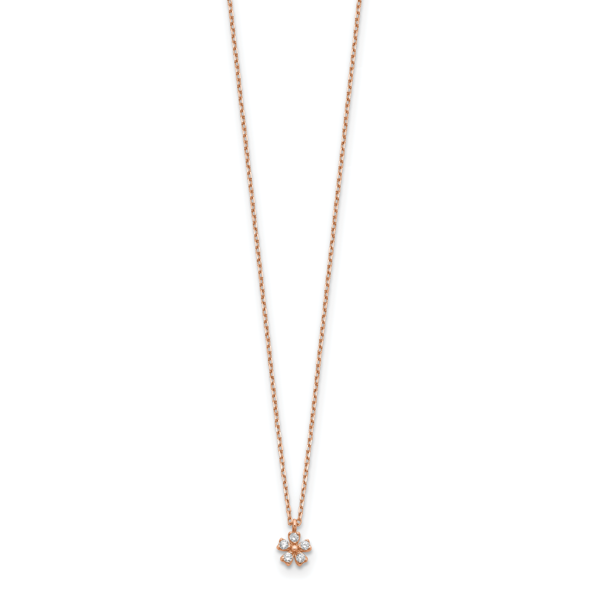 14K Rose Gold Cz Flower W/ 1In Ext. Necklace
