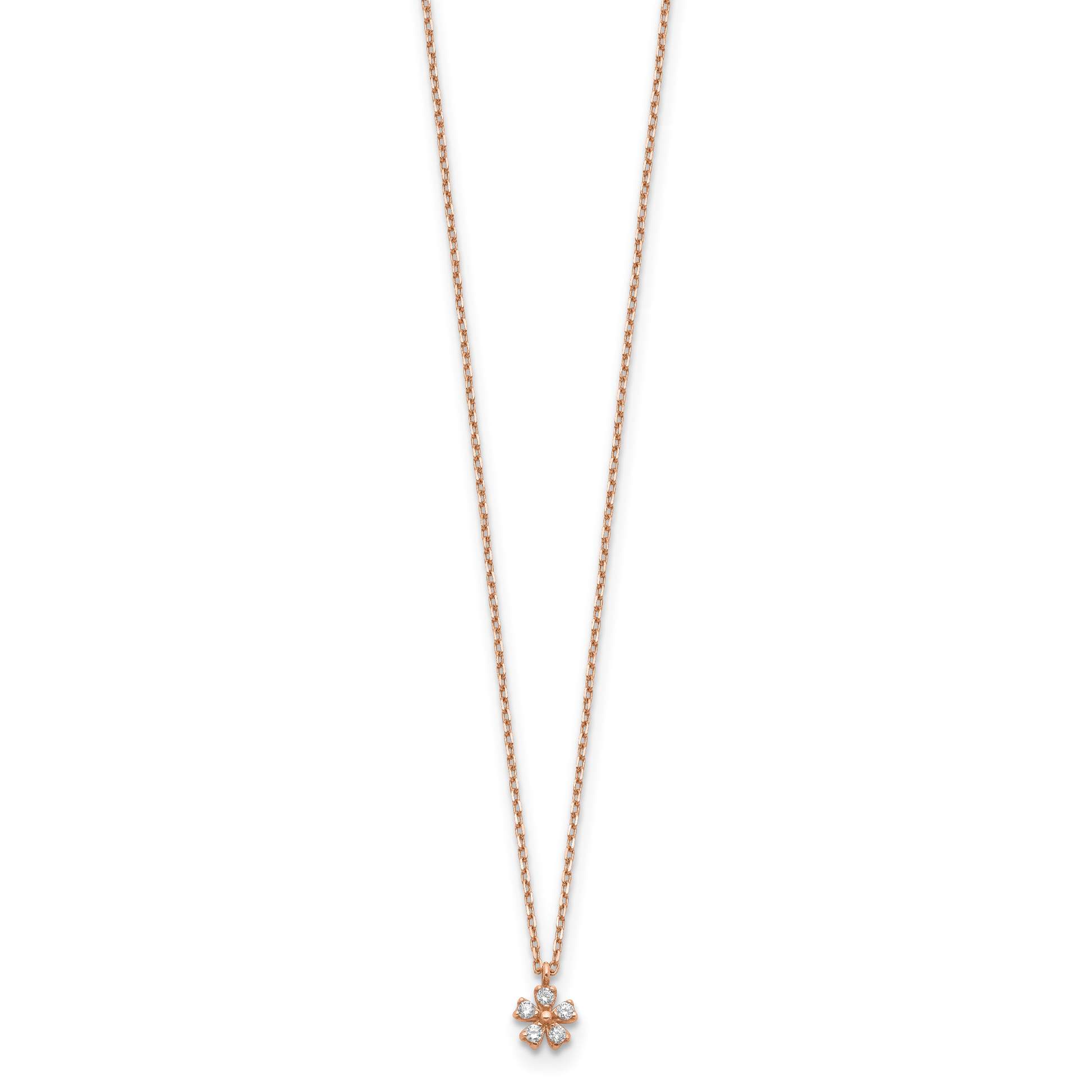 14K Rose Gold Cz Flower W/ 1In Ext. Necklace