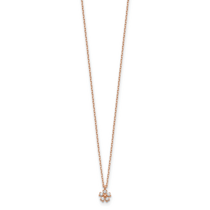 14K Rose Gold Cz Flower W/ 1In Ext. Necklace