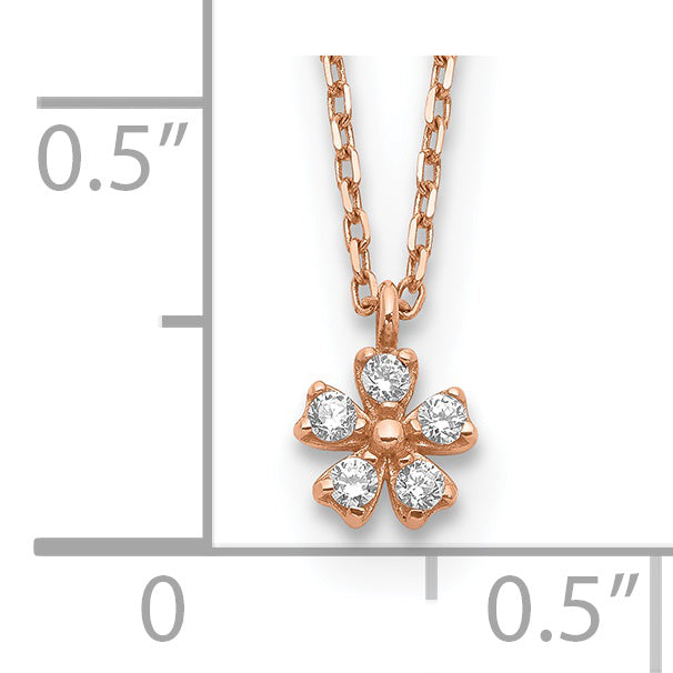 14K Rose Gold Cz Flower W/ 1In Ext. Necklace
