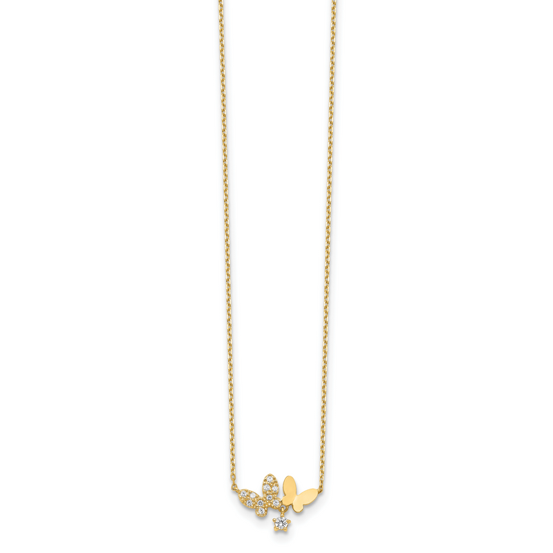 14K Yellow Gold Butterflies Cz With 2In Ext Necklace