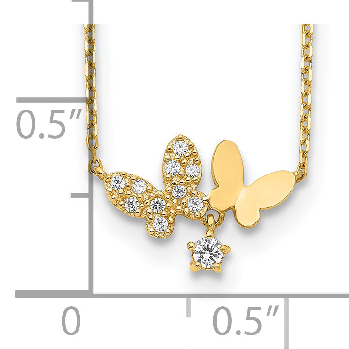 14K Yellow Gold Butterflies Cz With 2In Ext Necklace