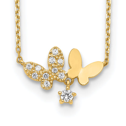 14K Yellow Gold Butterflies Cz With 2In Ext Necklace