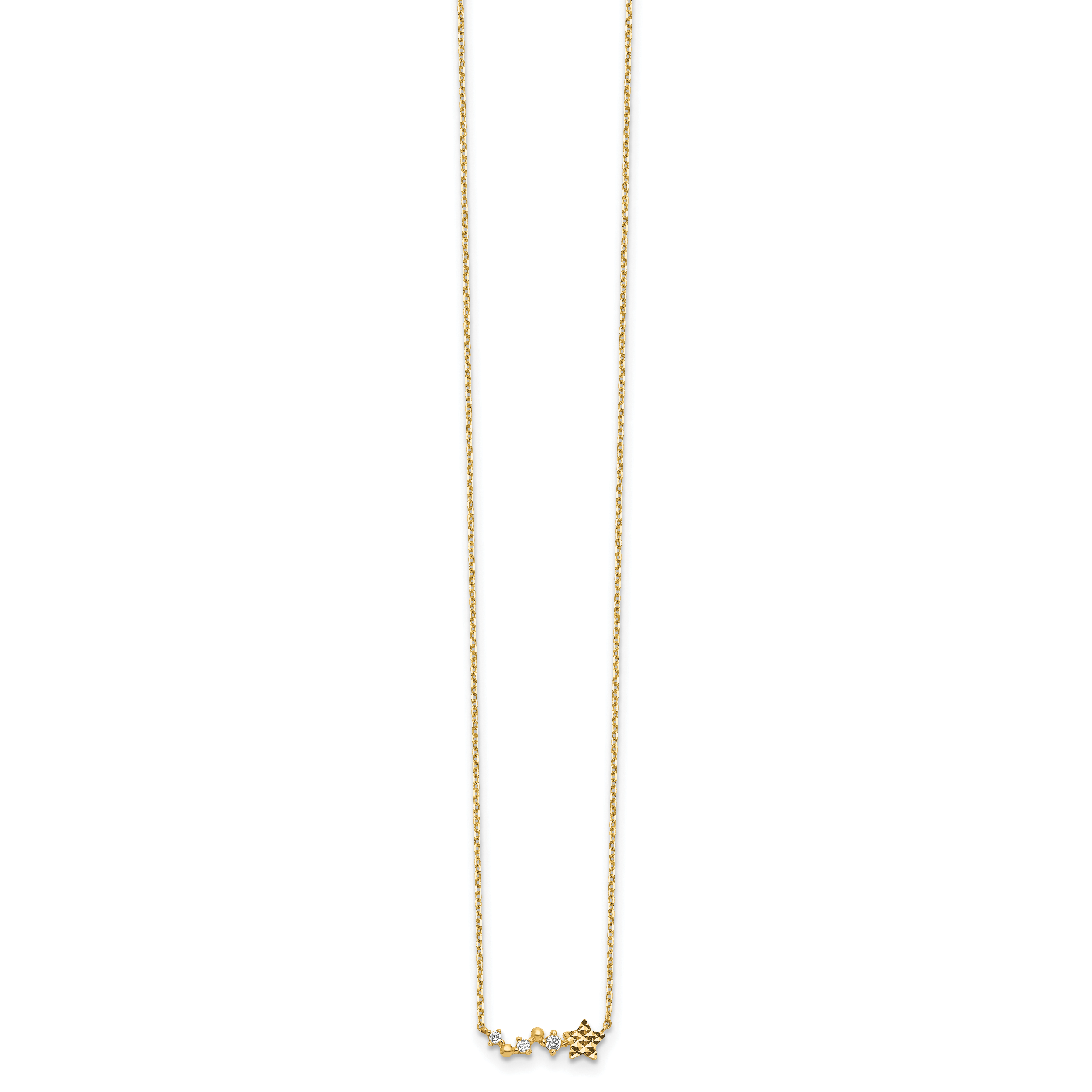 14K Yellow Gold Diamond-Cut Star Cz With 2In Ext Necklace