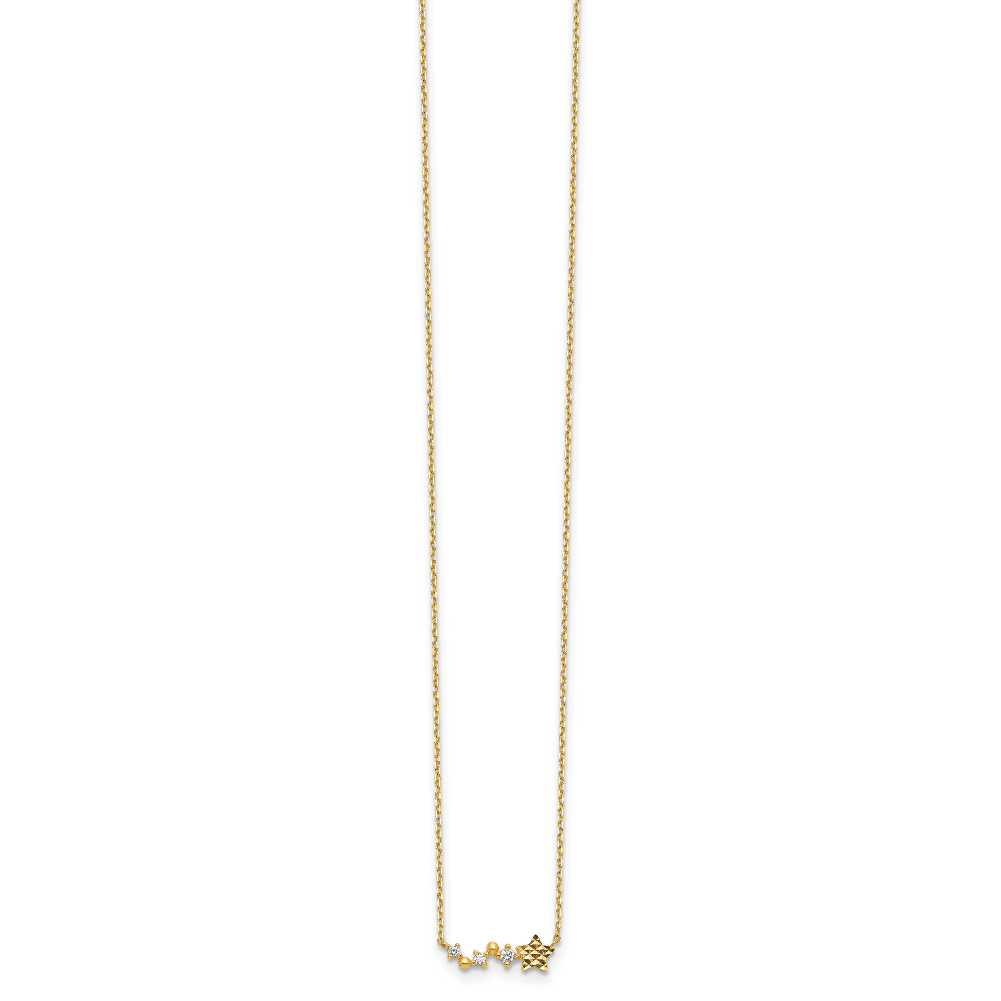 14K Yellow Gold Diamond-Cut Star Cz With 2In Ext Necklace