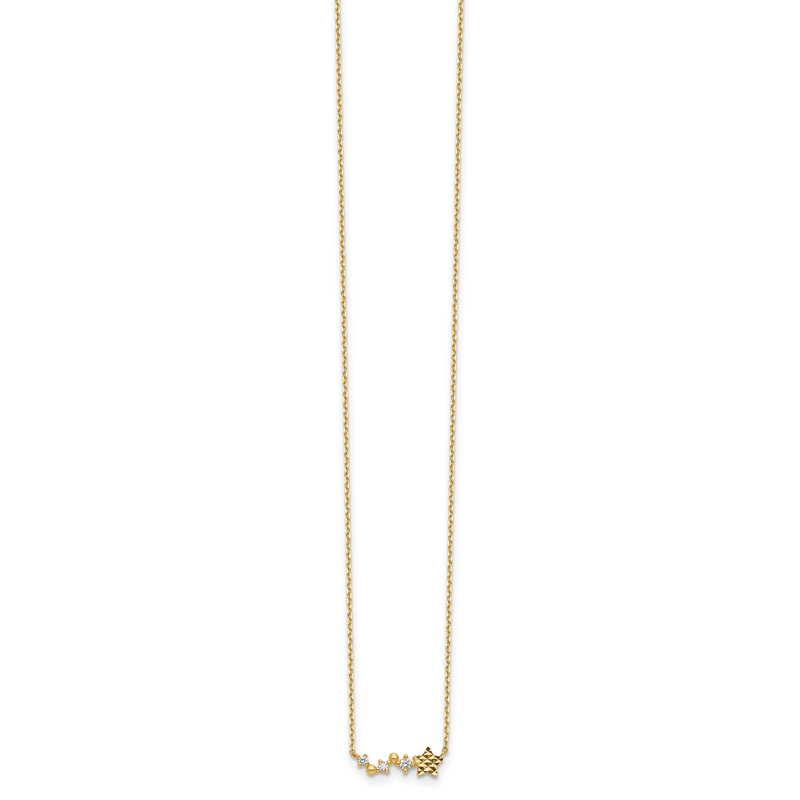 14K Yellow Gold Diamond-Cut Star Cz With 2In Ext Necklace