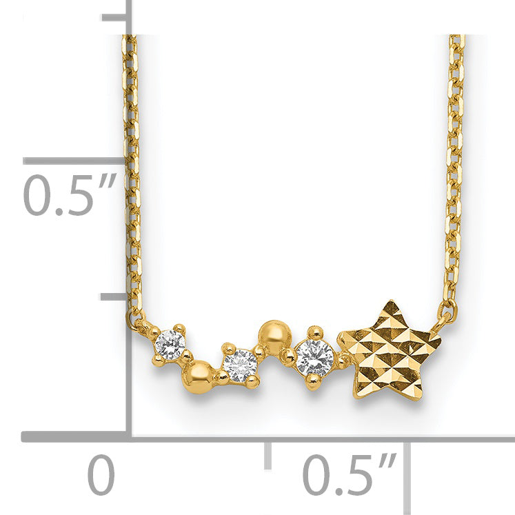 14K Yellow Gold Diamond-Cut Star Cz With 2In Ext Necklace