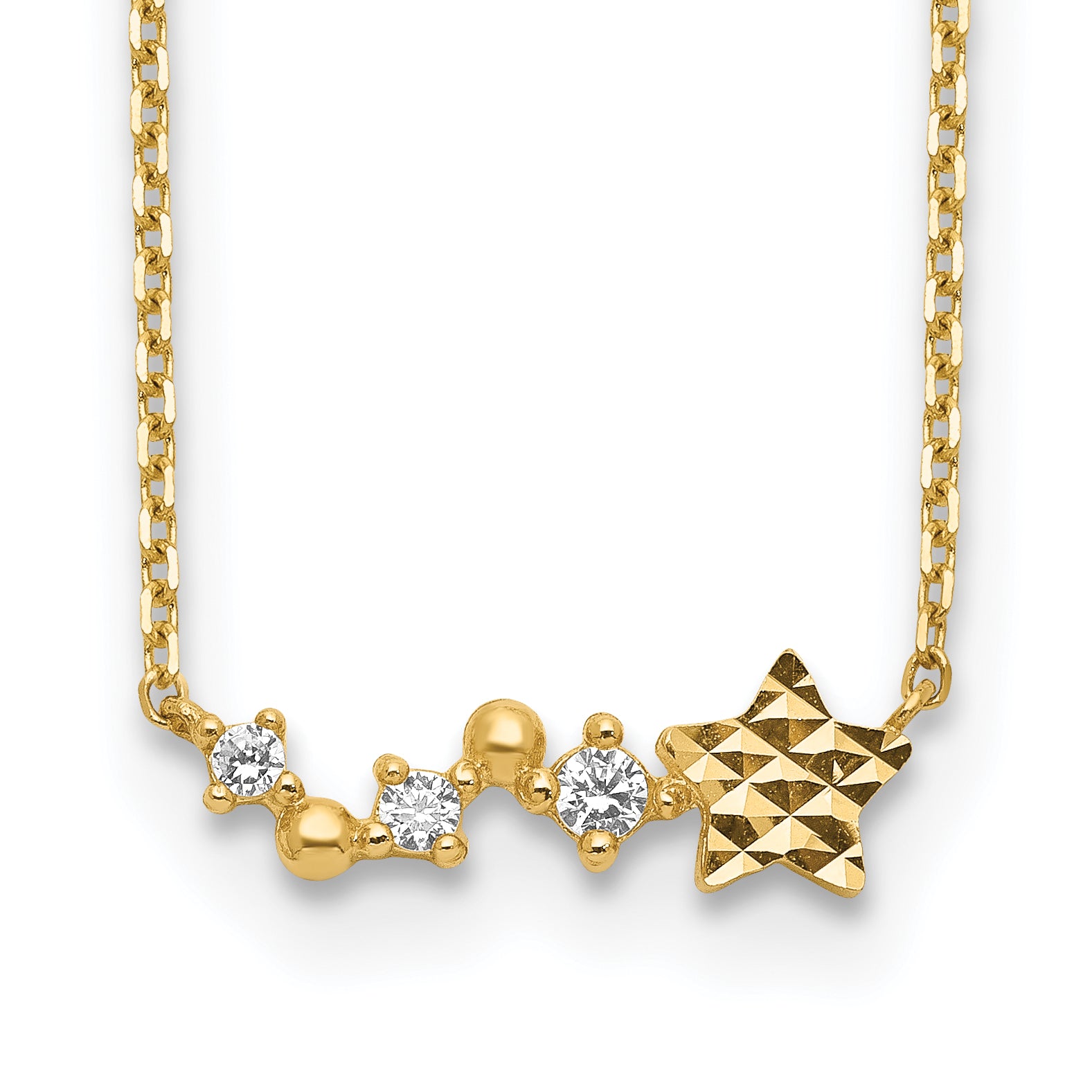 14K Yellow Gold Diamond-Cut Star Cz With 2In Ext Necklace