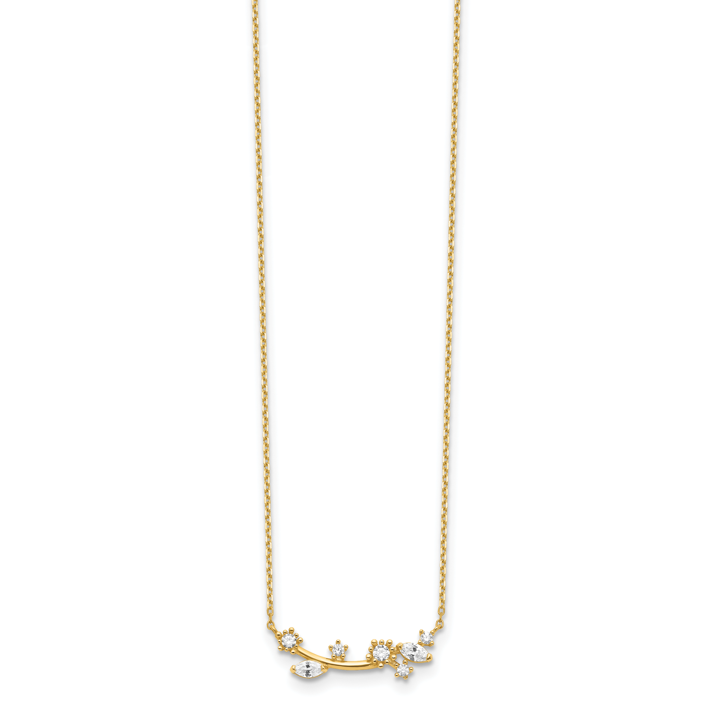 14K Yellow Gold Flower With Crystal & Cz 2In Ext Necklace