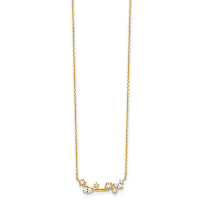 14K Yellow Gold Flower With Crystal & Cz 2In Ext Necklace