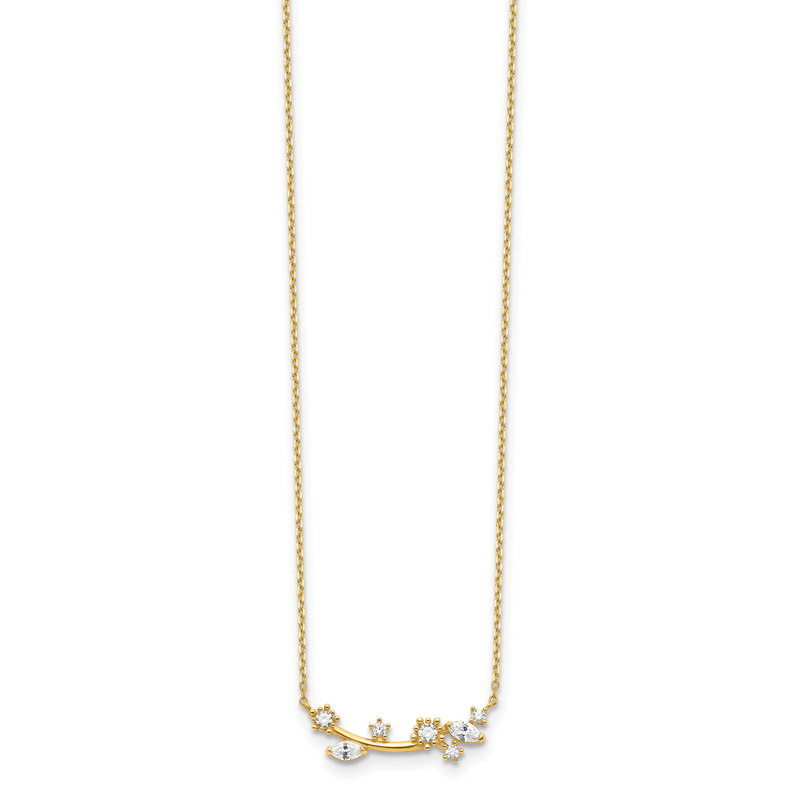 14K Yellow Gold Flower With Crystal & Cz 2In Ext Necklace