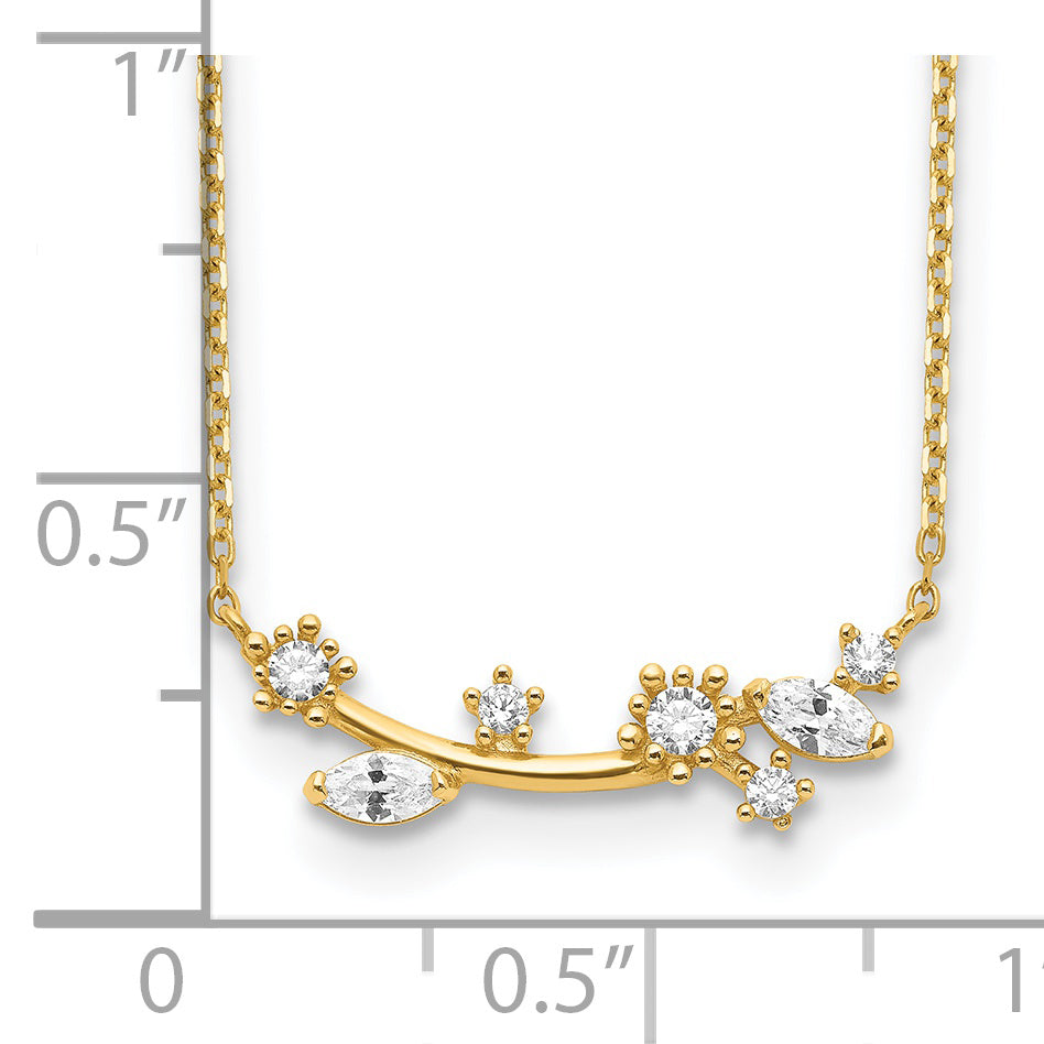 14K Yellow Gold Flower With Crystal & Cz 2In Ext Necklace