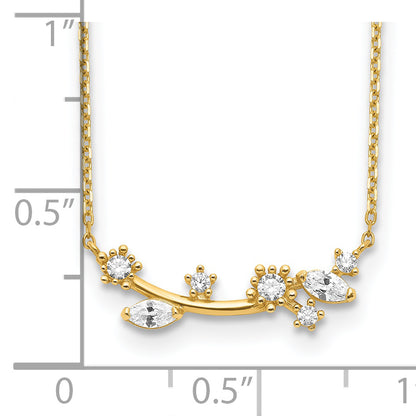 14K Yellow Gold Flower With Crystal & Cz 2In Ext Necklace