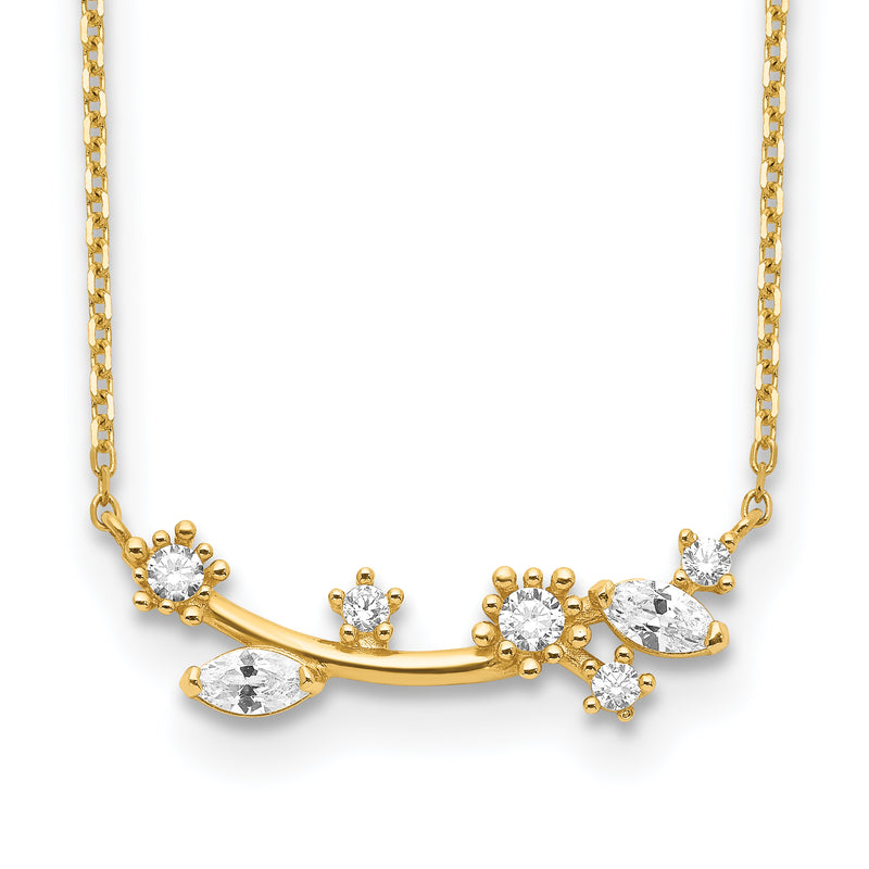 14K Yellow Gold Flower With Crystal & Cz 2In Ext Necklace