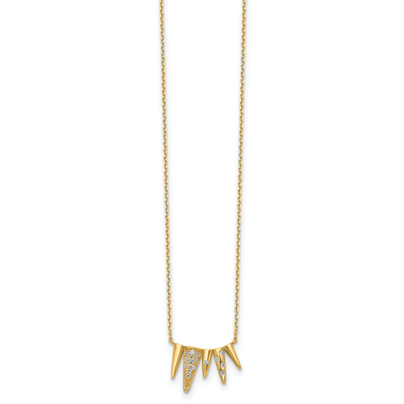 14K Yellow Gold Decorated Triangles Cz With 2In Ext Necklace