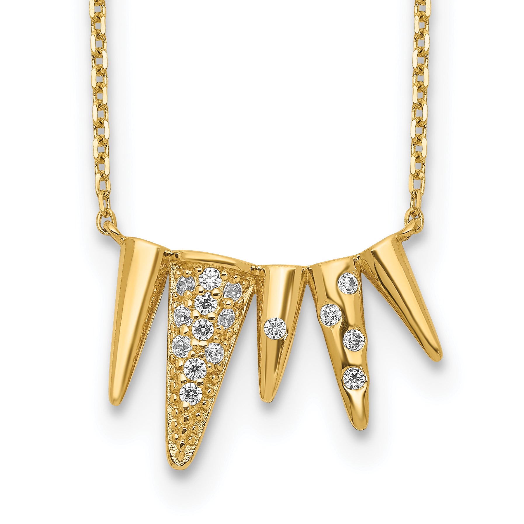 14K Yellow Gold Decorated Triangles Cz With 2In Ext Necklace