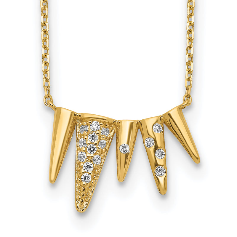 14K Yellow Gold Decorated Triangles Cz With 2In Ext Necklace
