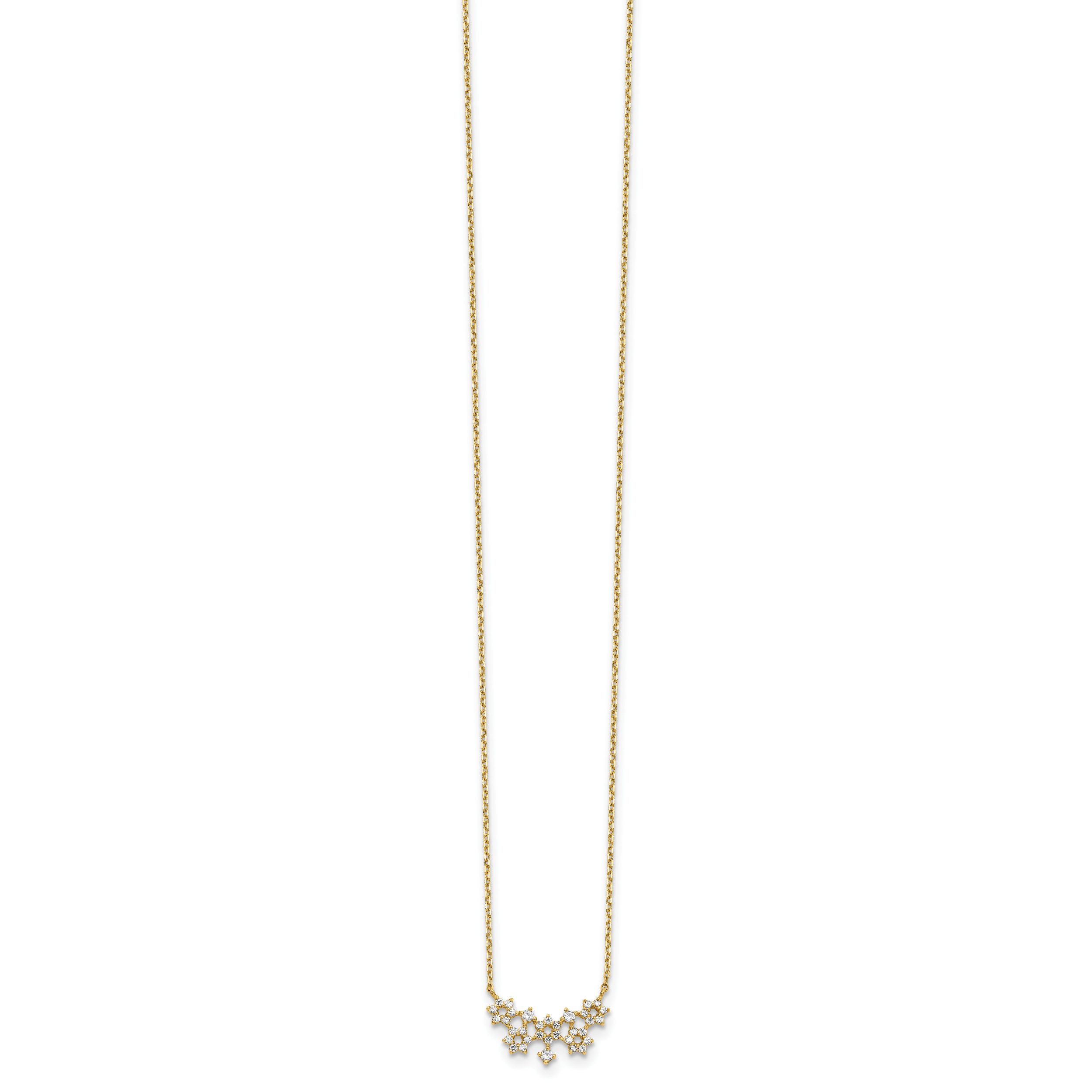 14K Yellow Gold Cz Cluster With 2In Ext Necklace