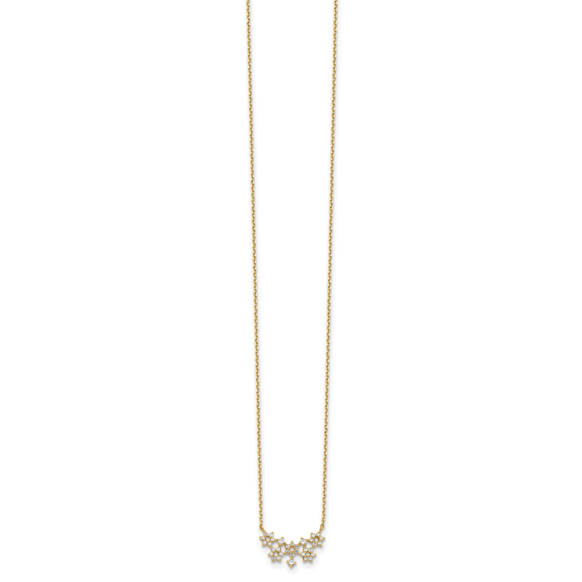 14K Yellow Gold Cz Cluster With 2In Ext Necklace