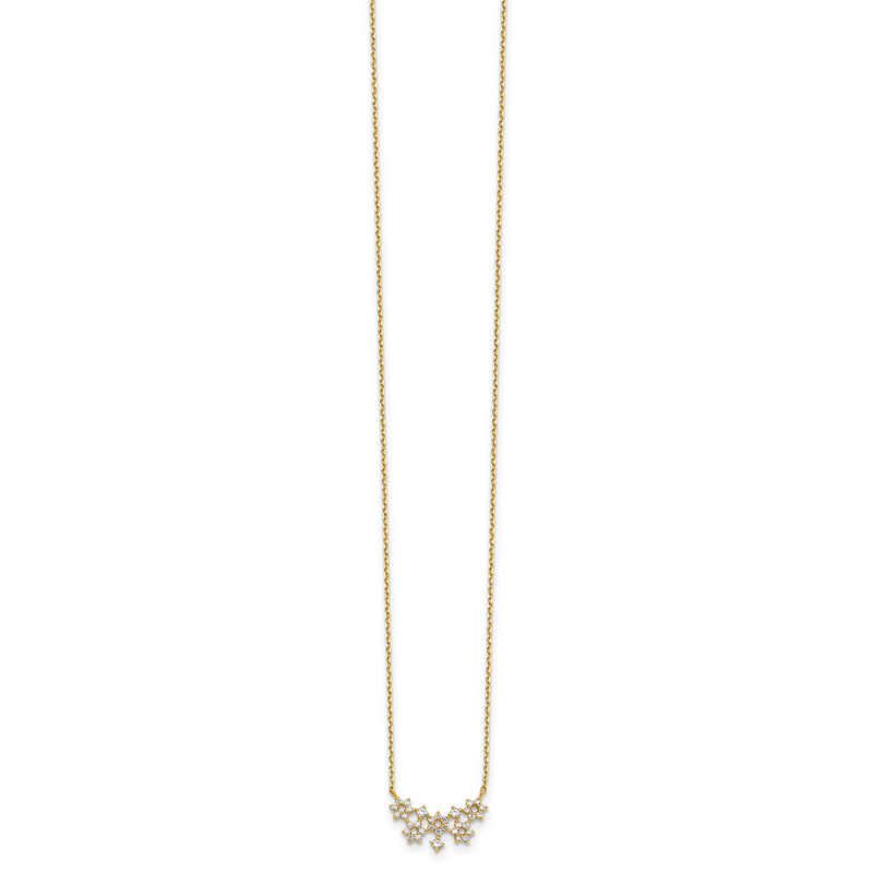 14K Yellow Gold Cz Cluster With 2In Ext Necklace