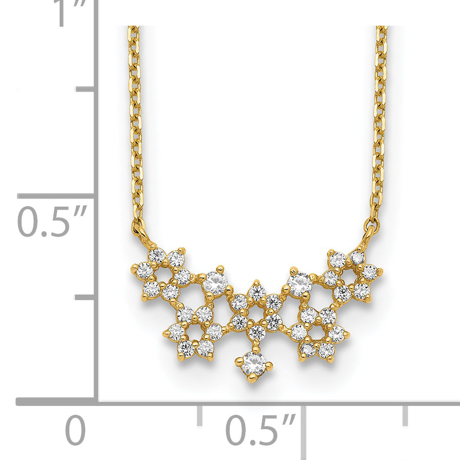14K Yellow Gold Cz Cluster With 2In Ext Necklace