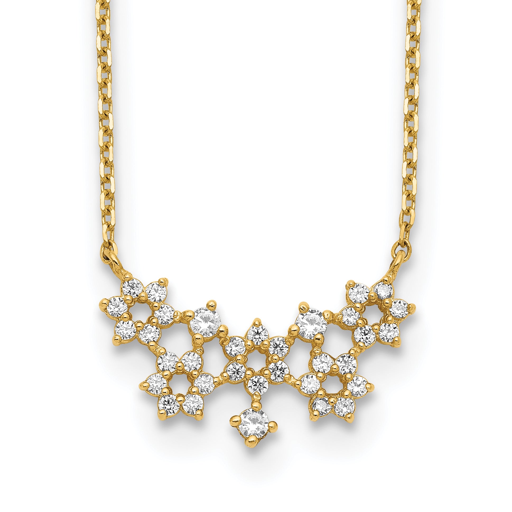 14K Yellow Gold Cz Cluster With 2In Ext Necklace