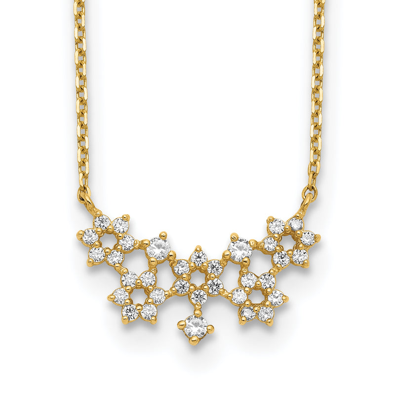 14K Yellow Gold Cz Cluster With 2In Ext Necklace