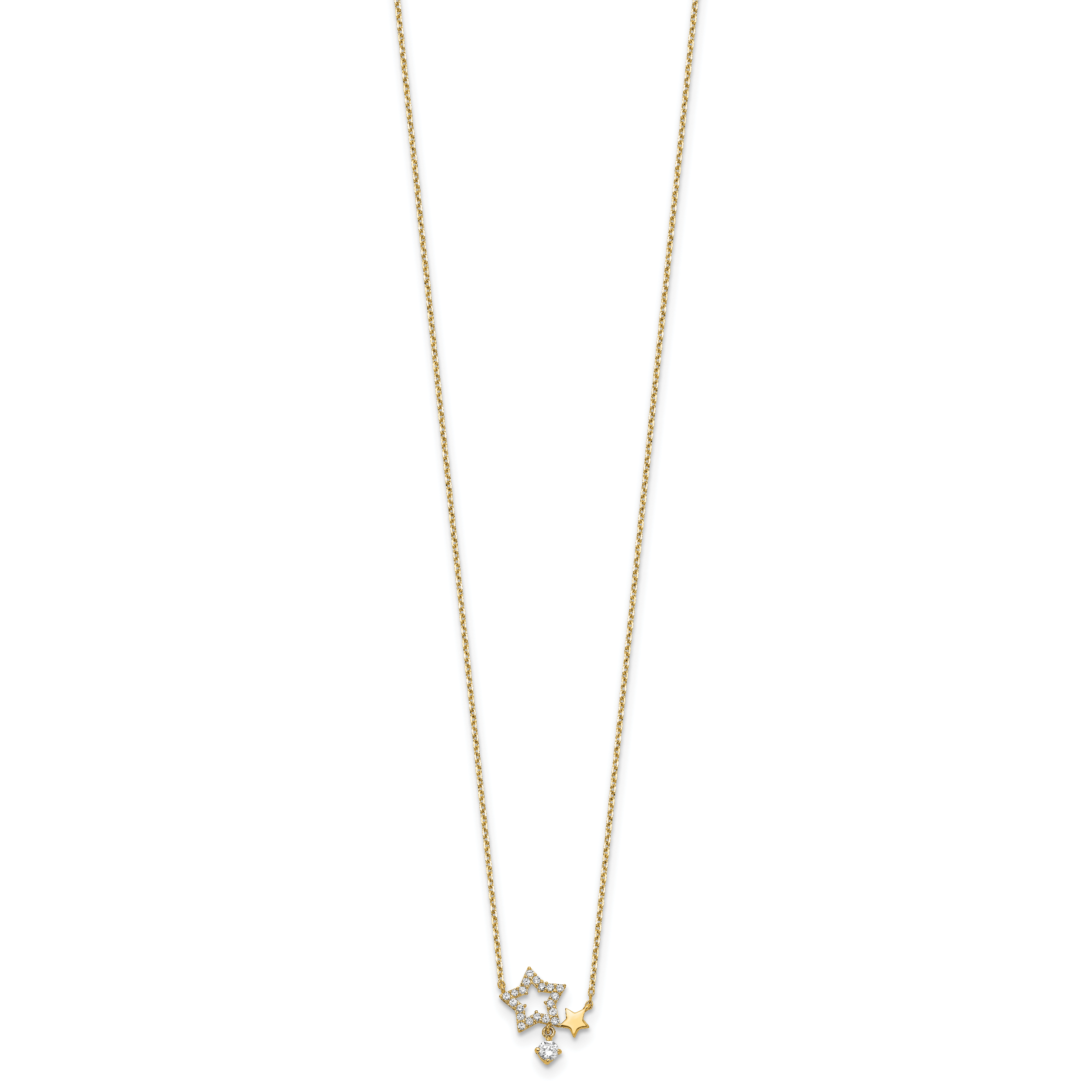 14K Yellow Gold Stars Cz Dangle With 2In Ext Necklace
