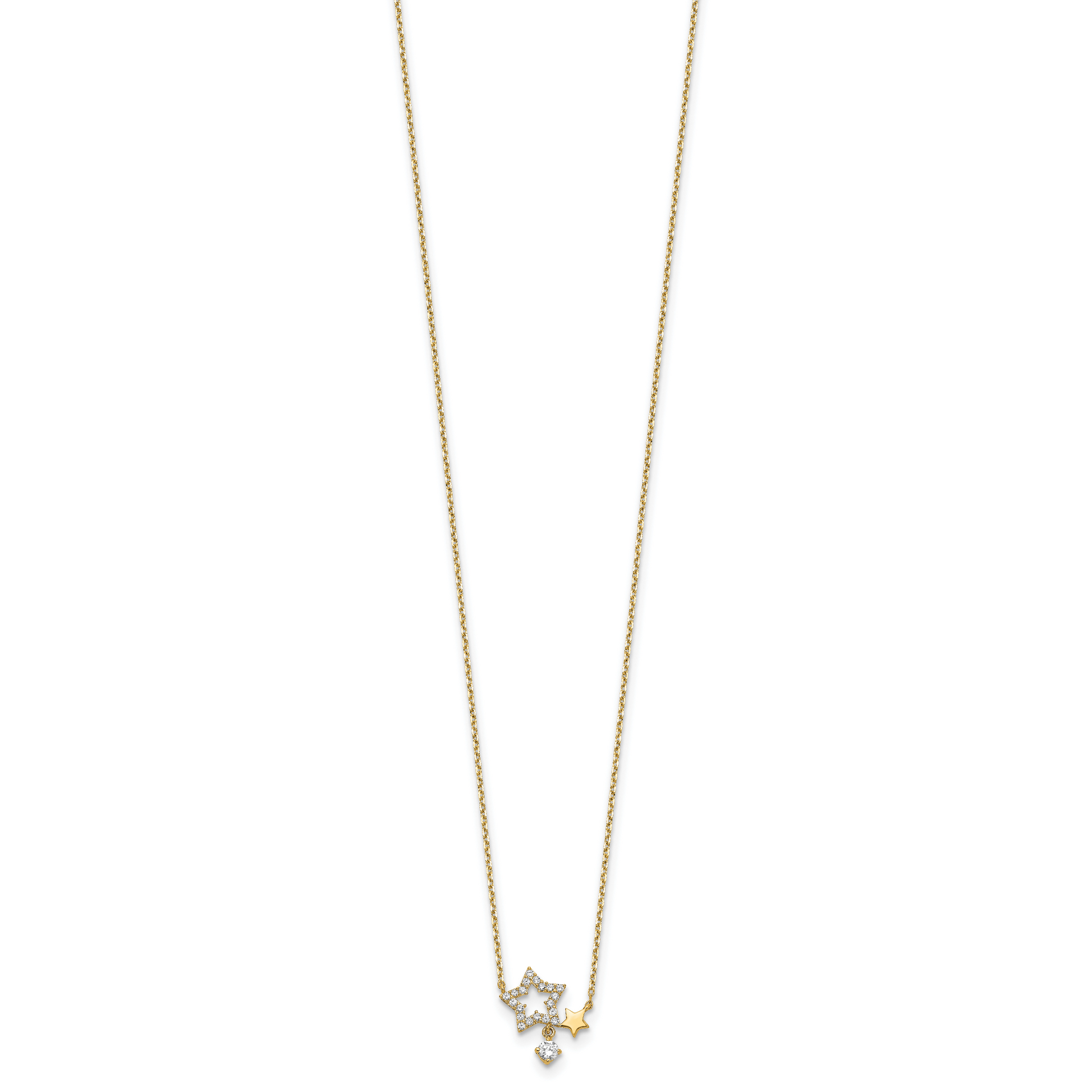 14K Yellow Gold Stars Cz Dangle With 2In Ext Necklace
