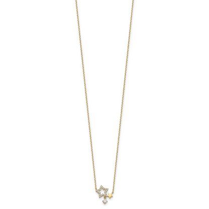 14K Yellow Gold Stars Cz Dangle With 2In Ext Necklace