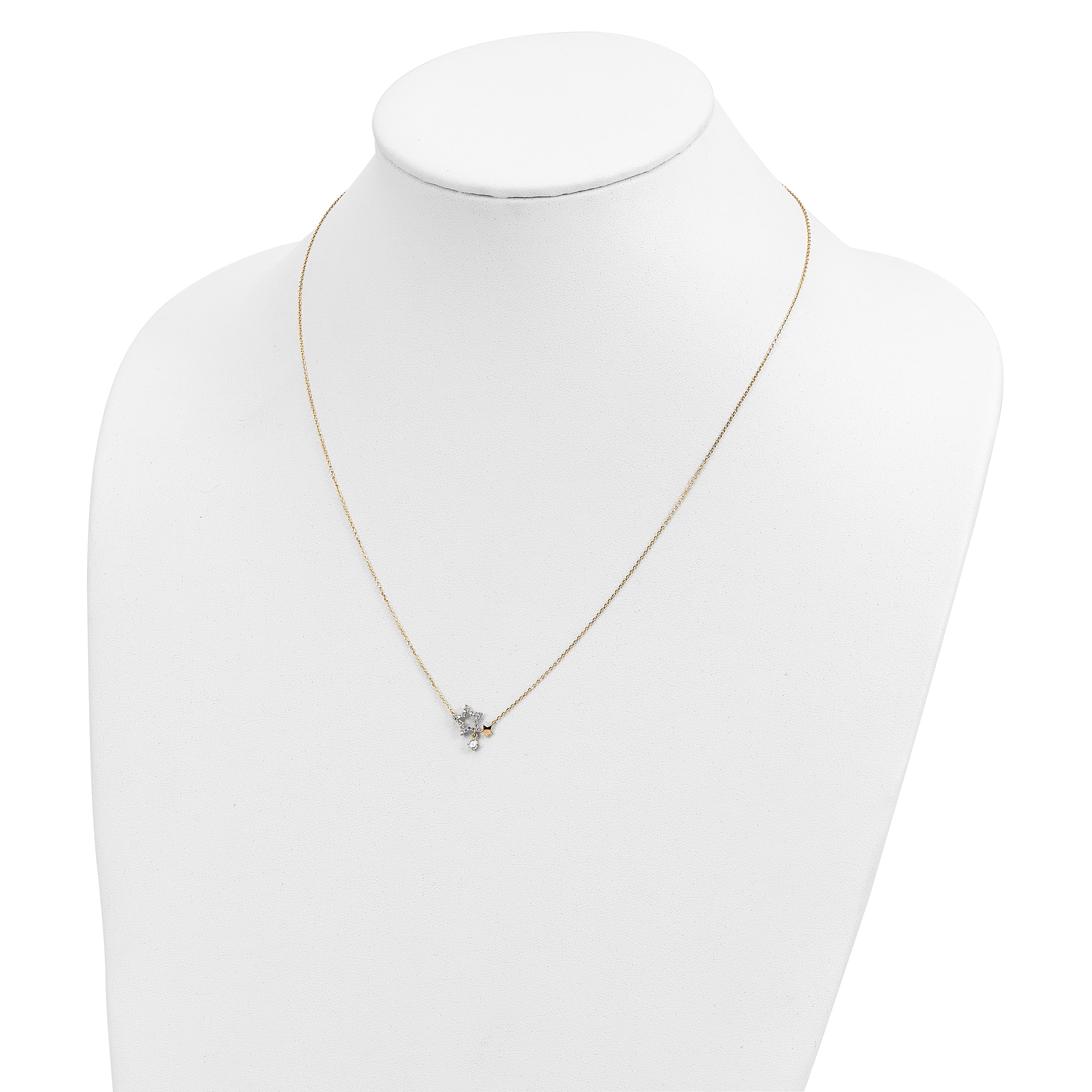 14K Yellow Gold Stars Cz Dangle With 2In Ext Necklace