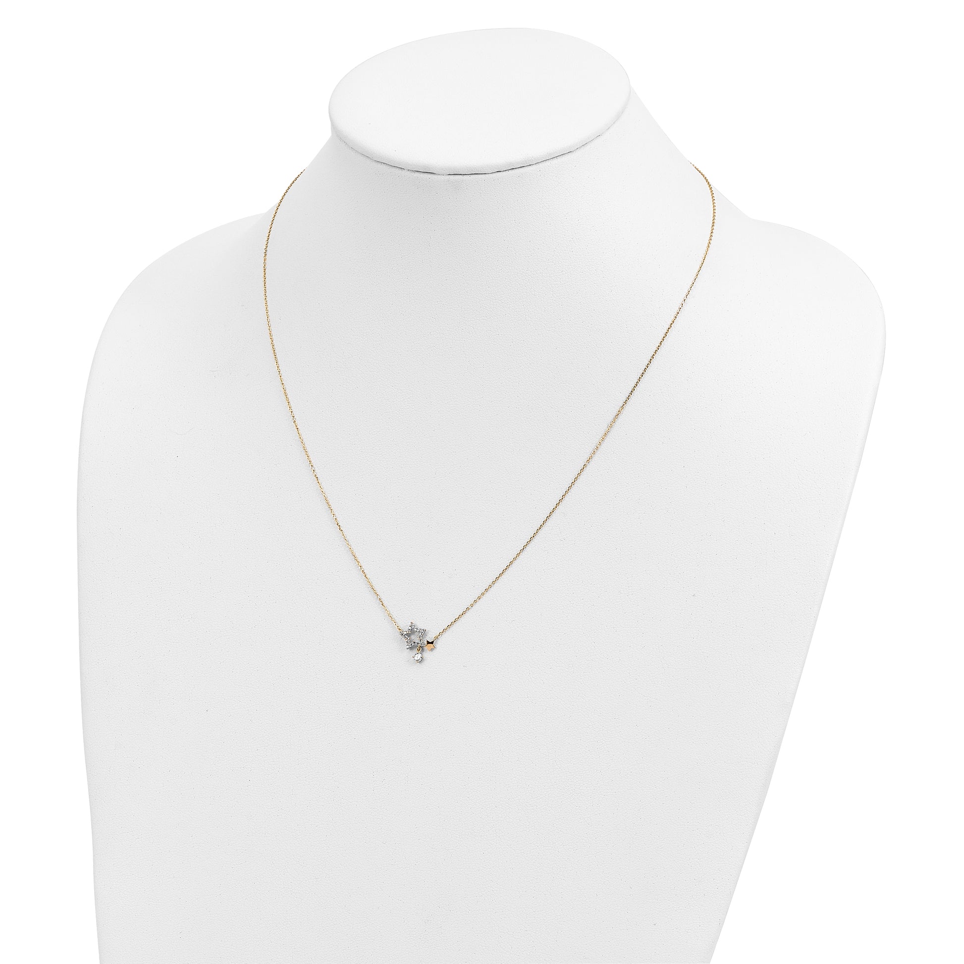 14K Yellow Gold Stars Cz Dangle With 2In Ext Necklace