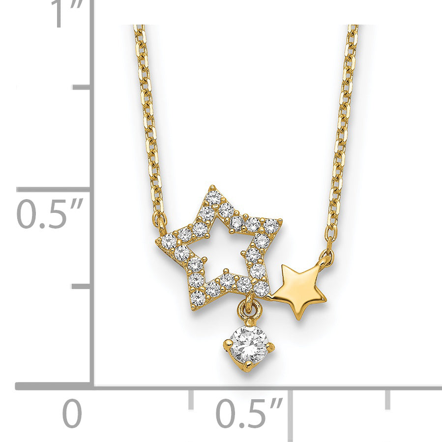 14K Yellow Gold Stars Cz Dangle With 2In Ext Necklace