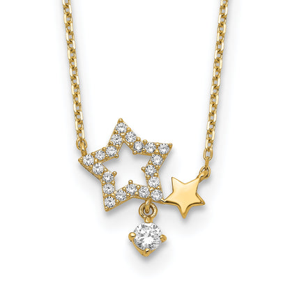 14K Yellow Gold Stars Cz Dangle With 2In Ext Necklace