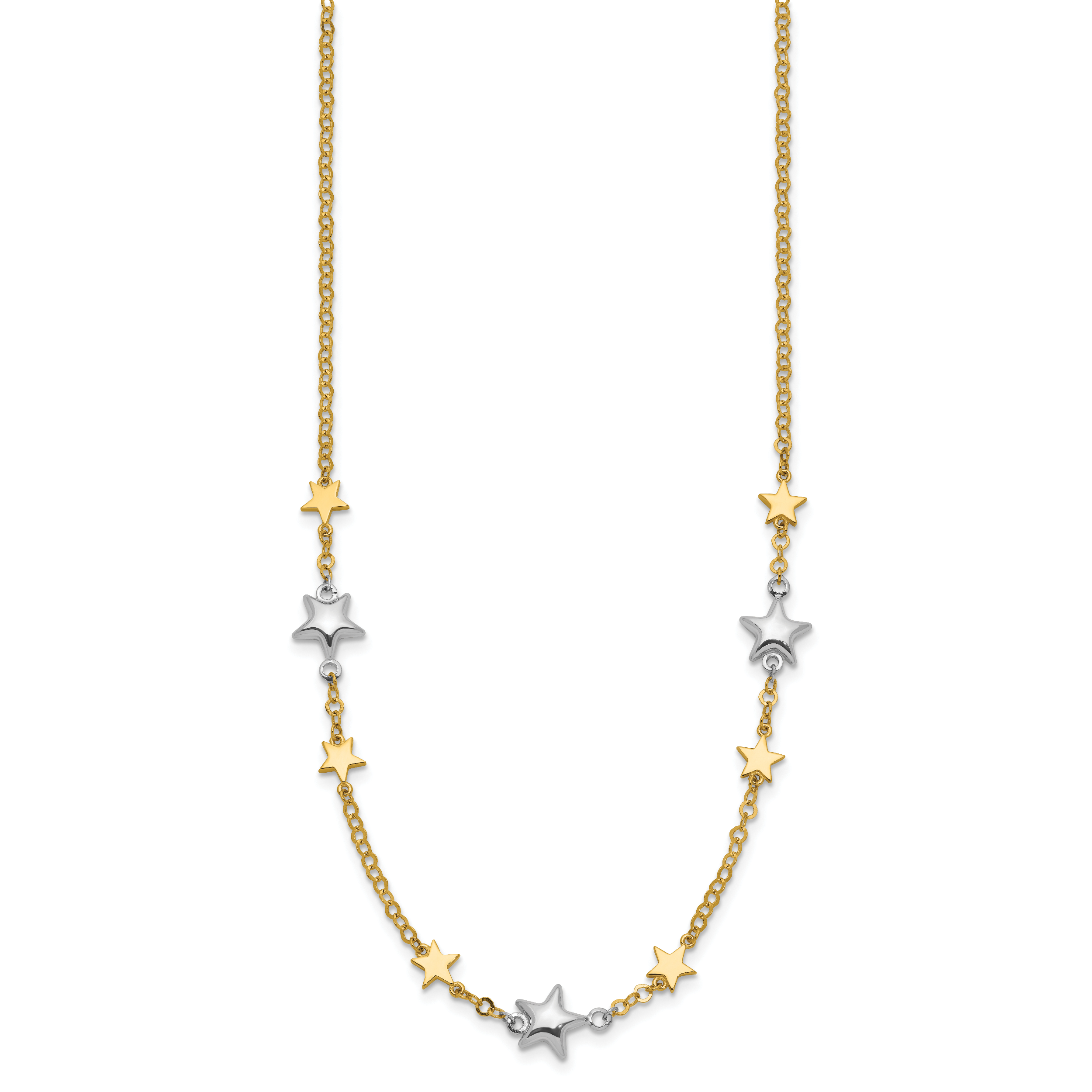 14K Two-Tone Stars W/1In Ext. Necklace