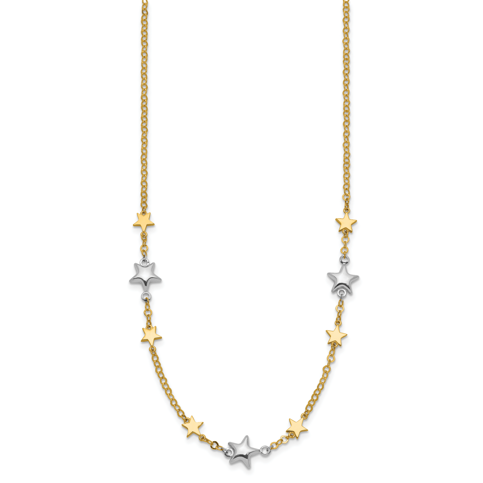 14K Two-Tone Stars W/1In Ext. Necklace