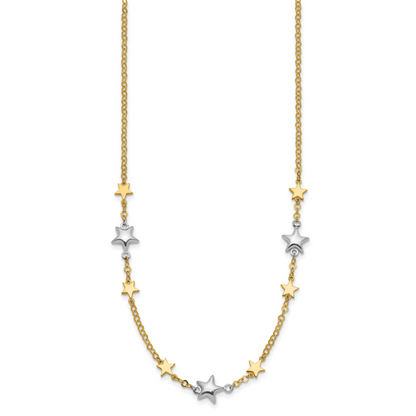 14K Two-Tone Stars W/1In Ext. Necklace
