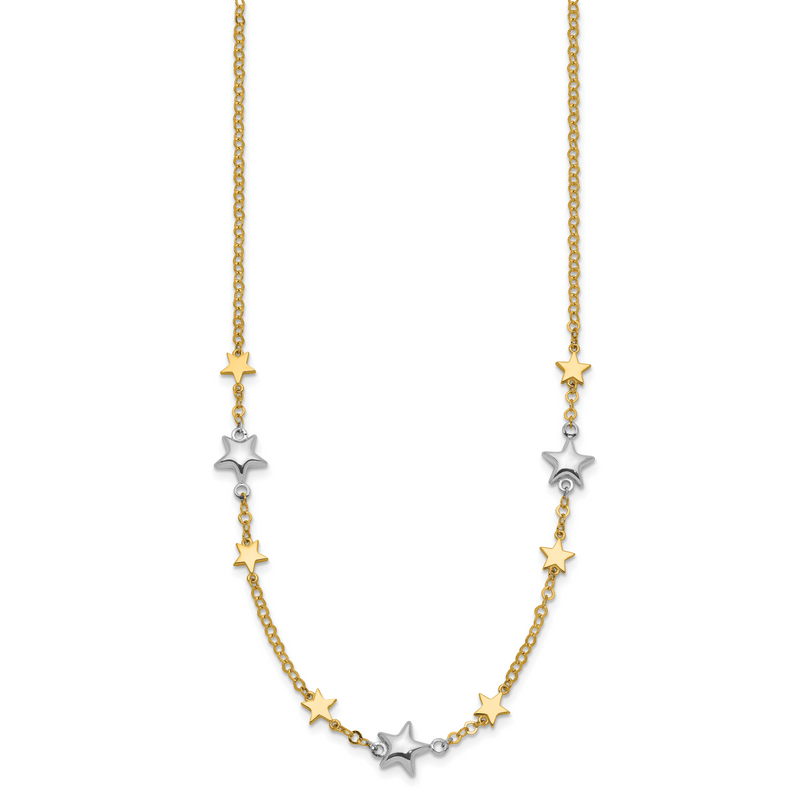 14K Two-Tone Stars W/1In Ext. Necklace