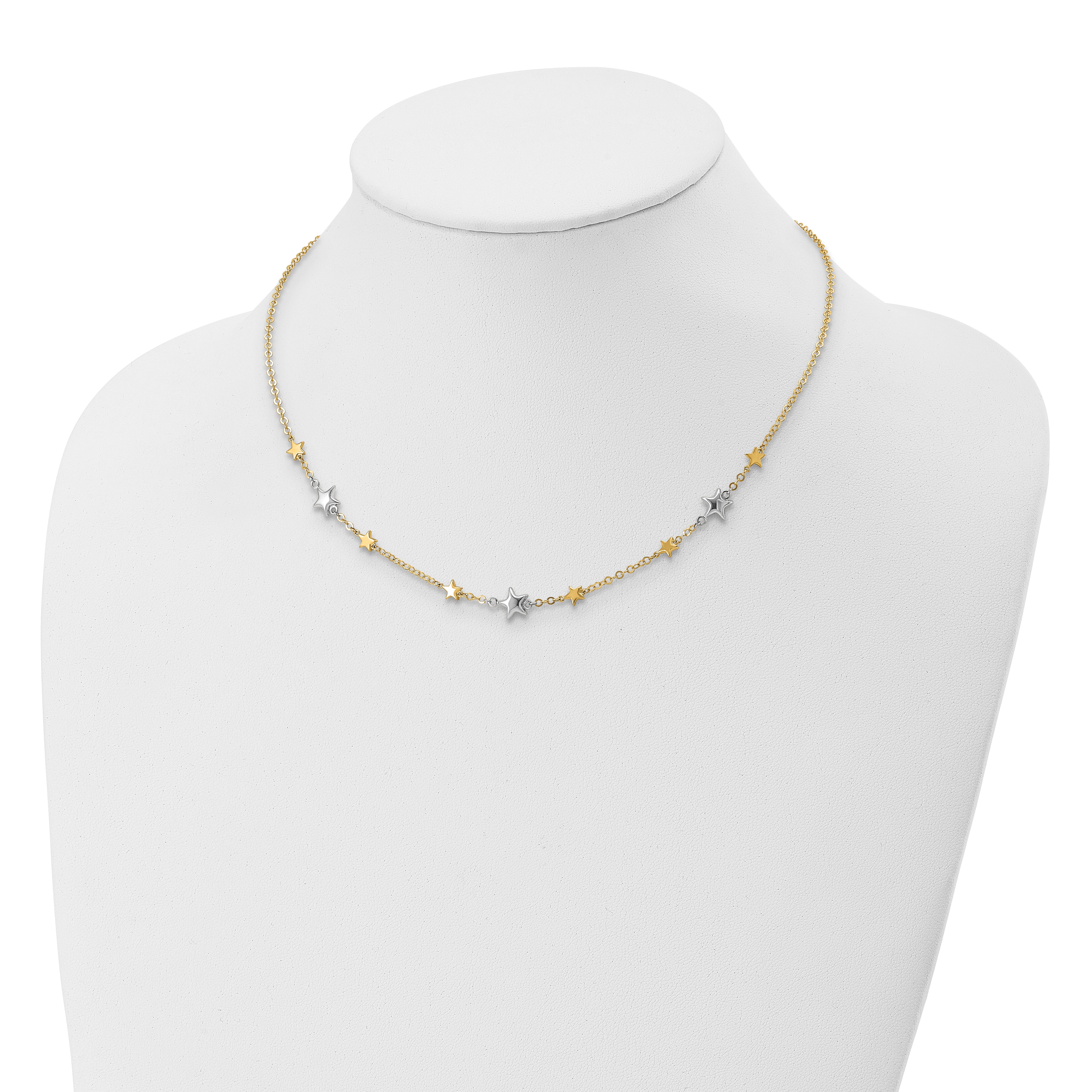 14K Two-Tone Stars W/1In Ext. Necklace