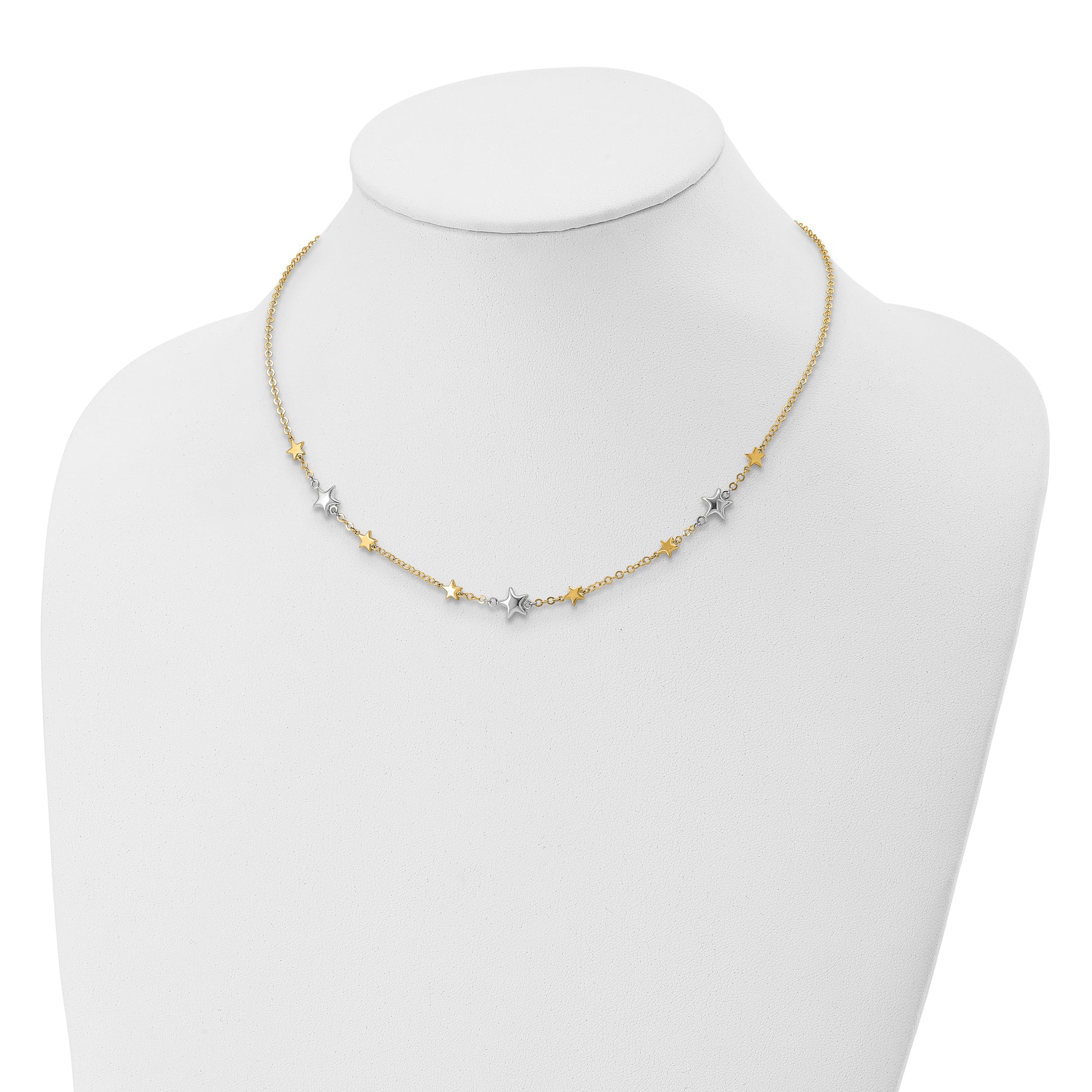 14K Two-Tone Stars W/1In Ext. Necklace