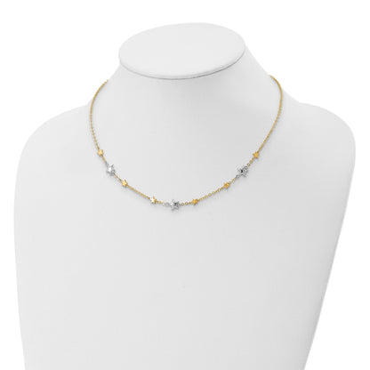 14K Two-Tone Stars W/1In Ext. Necklace