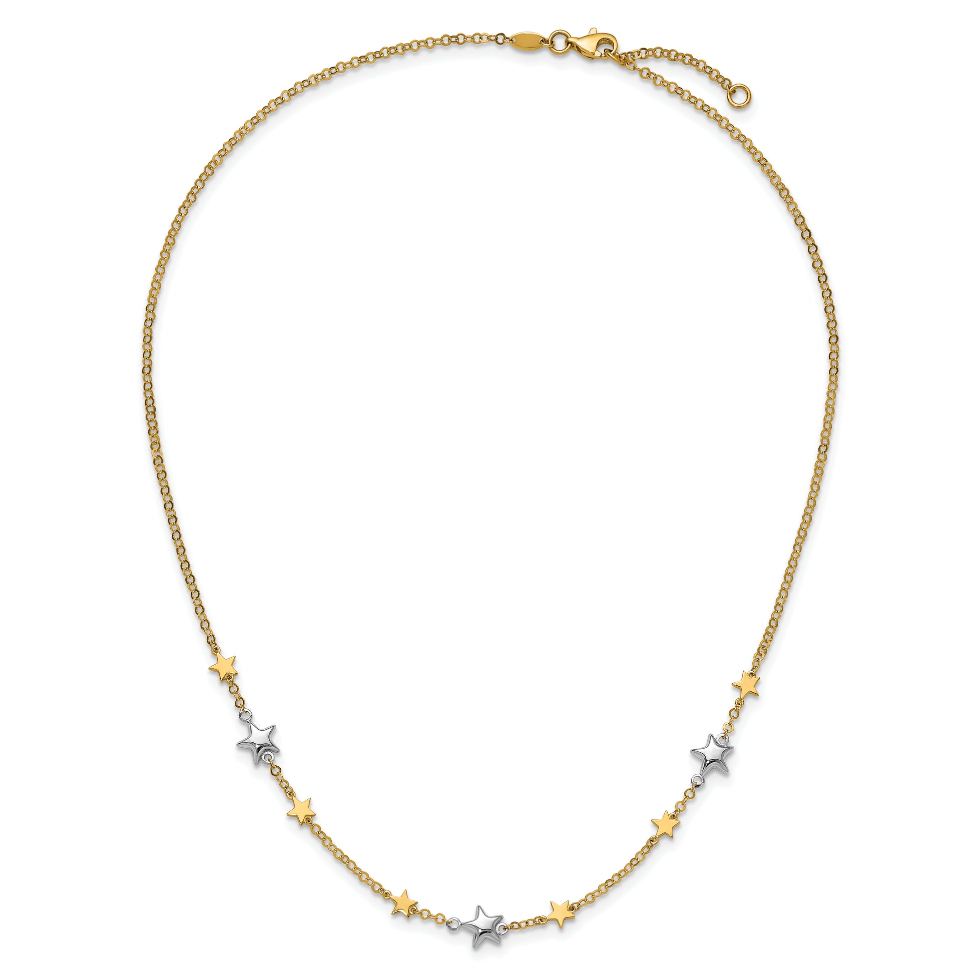 14K Two-Tone Stars W/1In Ext. Necklace