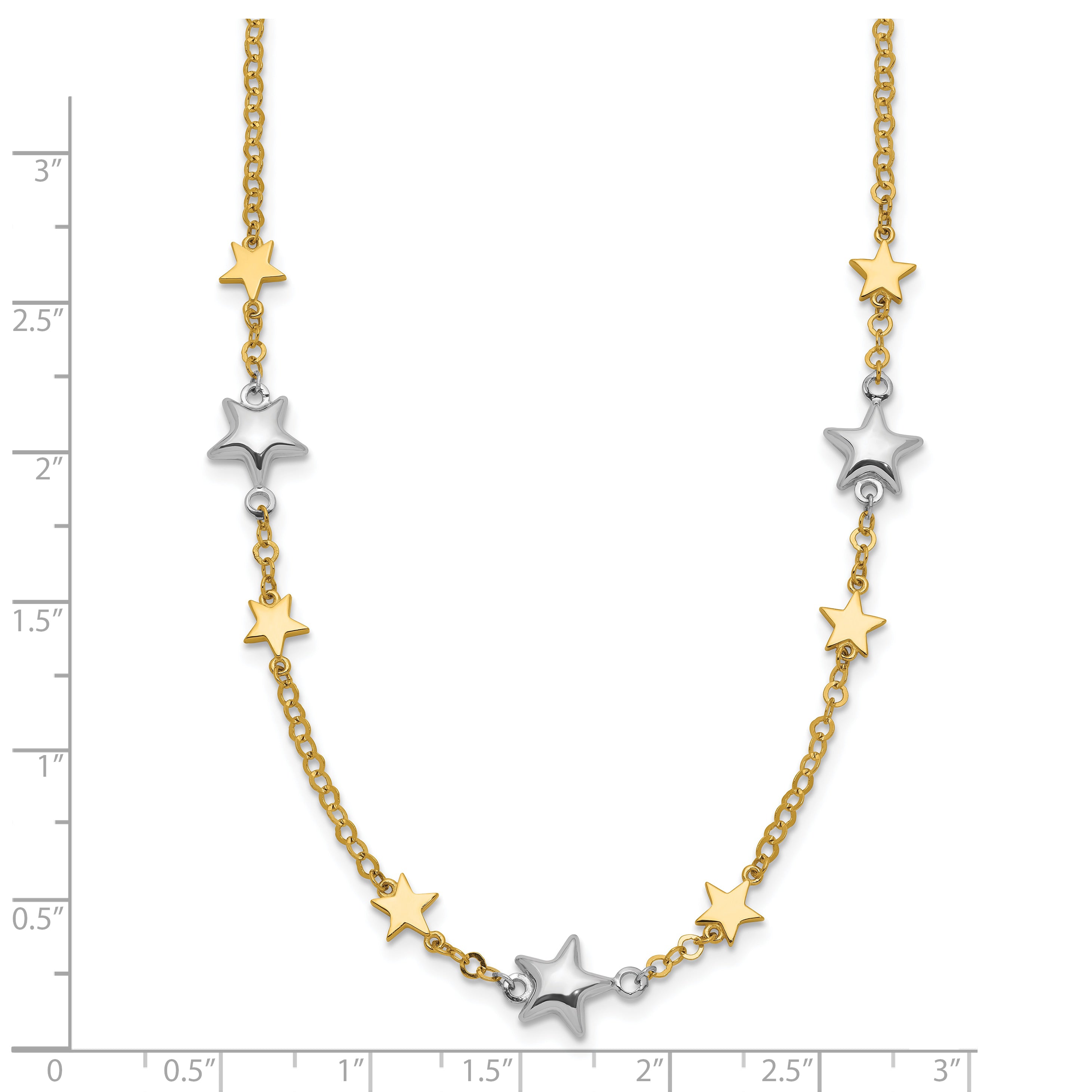 14K Two-Tone Stars W/1In Ext. Necklace